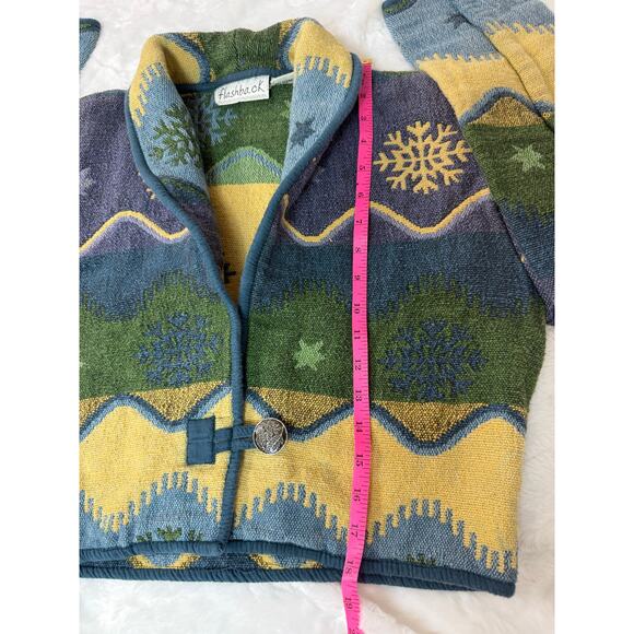 VTG Flashback Art to Wear Tapestry Jacket Purple Blue Snowflake Winter Stars Med - Picture 13 of 13